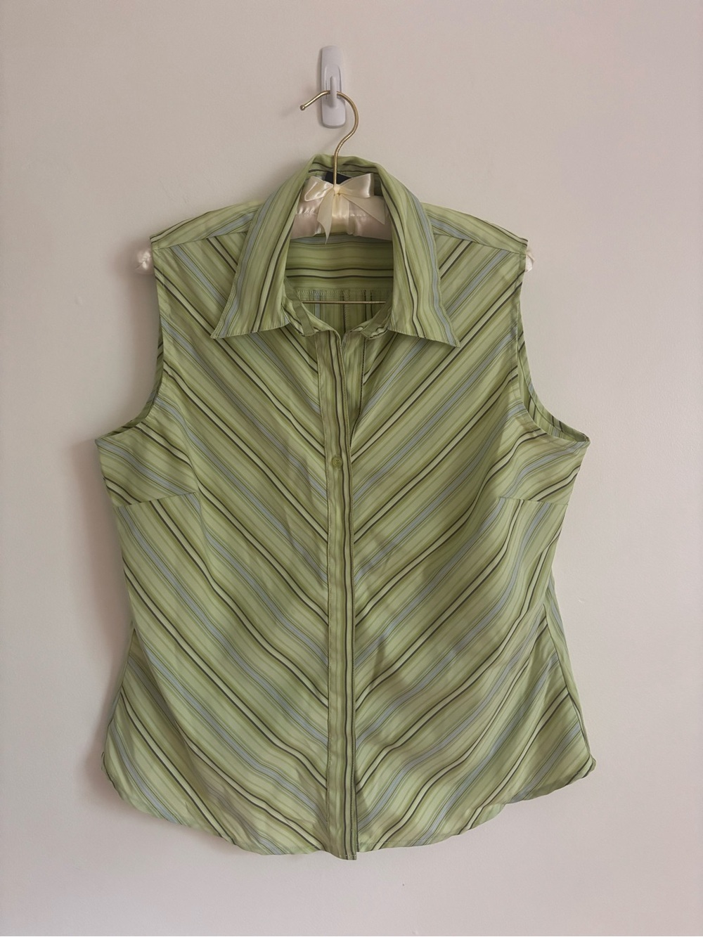 Vintage DCC Missy Sleeveless Striped Button-Up Top in Light Green